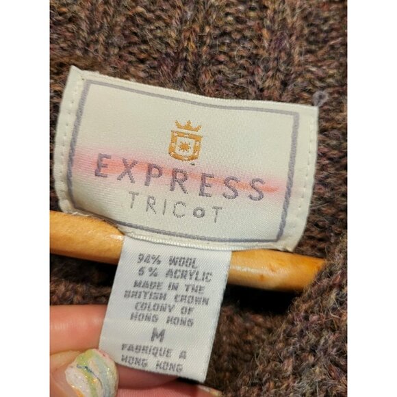 Vtg Express Tricot Wool Blend Mock Neck Tunic Sweater Brown Floral Sz M - Picture 6 of 7